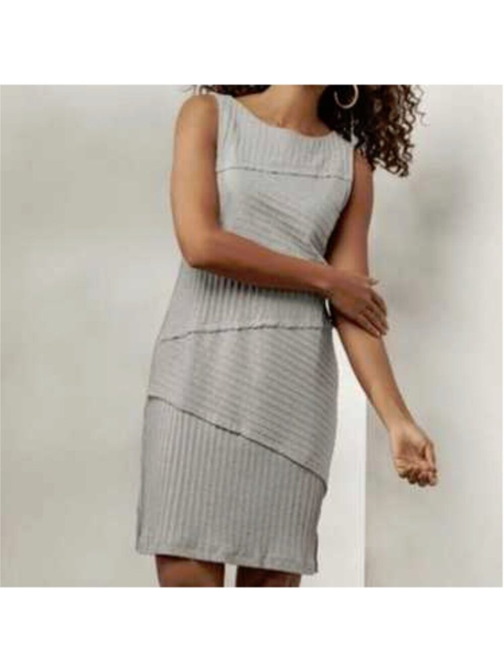 Soft Surroundings Gray Cotton Knit Asymmetrical Seams Darcie Sleeveless Dress M
